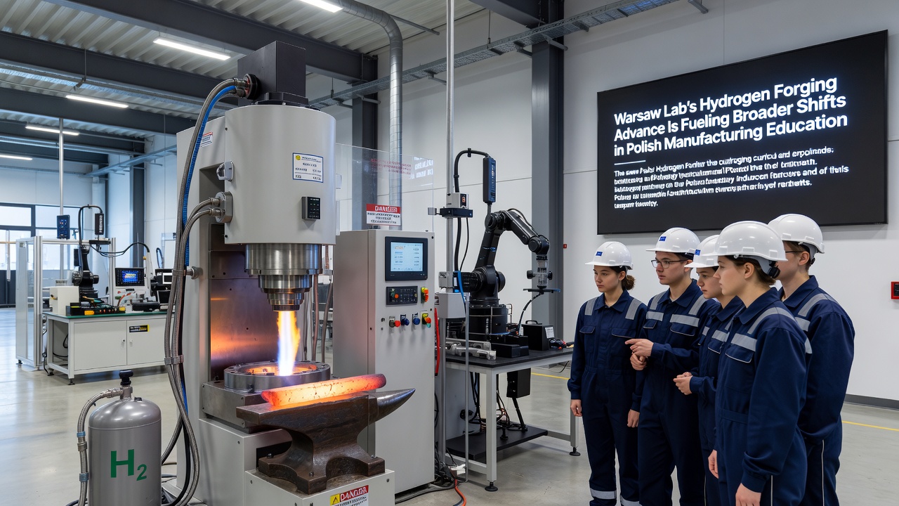 Students at a Polish technical university operating updated forging simulation software linked to hydrogen process data